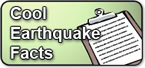 A rectangular button with the words "Cool Earthquake Facts" next to an illustration of a clipboard with a piece of paper on a green background.