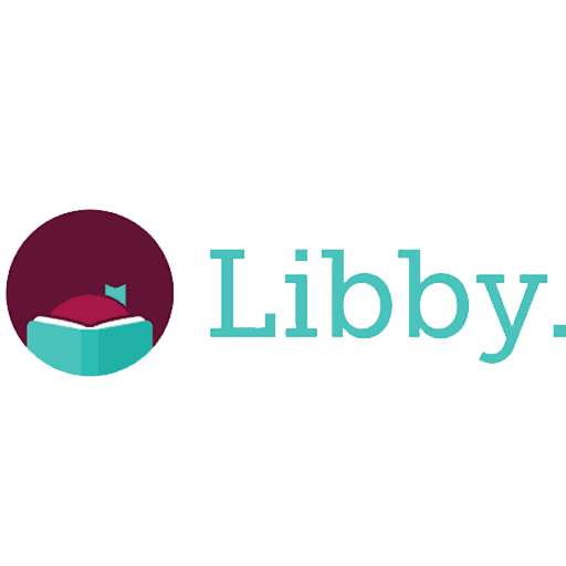 Libby logo with an open book and a circular maroon background next to the word "Libby" in teal text on a light blue background.