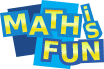 Brightly colored text reads 'Math is Fun' with each word on overlapping blue rectangles.