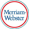 Merriam-Webster logo featuring the brand name in blue text inside a red and blue circular border on a white background.