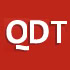 White letters "QDT" on a red background, with the tail of the letter "Q" slightly detached and lower than usual.