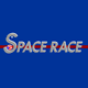 Space Race" text logo in silver letters with a red horizontal line on a blue background. The letter "S" contains a stylized NASA logo.