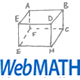 A labeled rectangular prism with vertices A, B, C, D, E, F, G, and H above the text "WebMATH.