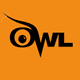 Stylized black owl logo on an orange background, with the owl's wing forming the letter "O" in the word "OWL.